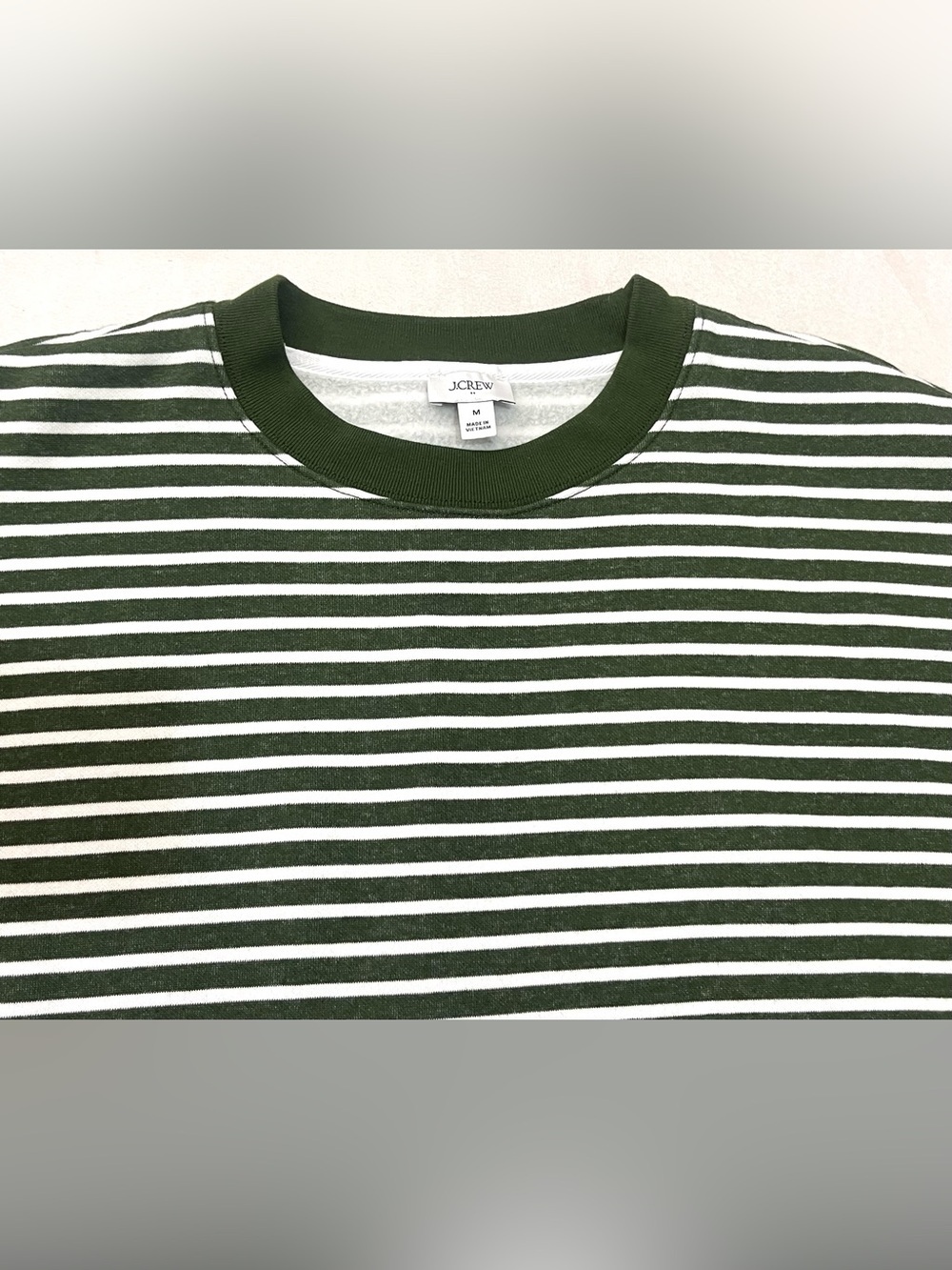 J.Crew Women's Striped Crewneck Sweater in Dark Green and White Size Medium - Picture 5 of 16